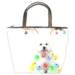 White Bichon Frise Dog Snow Reindeer S T- Shirt White Bichon Frise  Dog Snow Reindeer Santa Hat Chri Bucket Bag by ZUXUMI