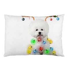 White Bichon Frise Dog Snow Reindeer S T- Shirt White Bichon Frise  Dog Snow Reindeer Santa Hat Chri Pillow Case by ZUXUMI