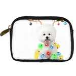 White Bichon Frise Dog Snow Reindeer S T- Shirt White Bichon Frise  Dog Snow Reindeer Santa Hat Chri Digital Camera Leather Case Front