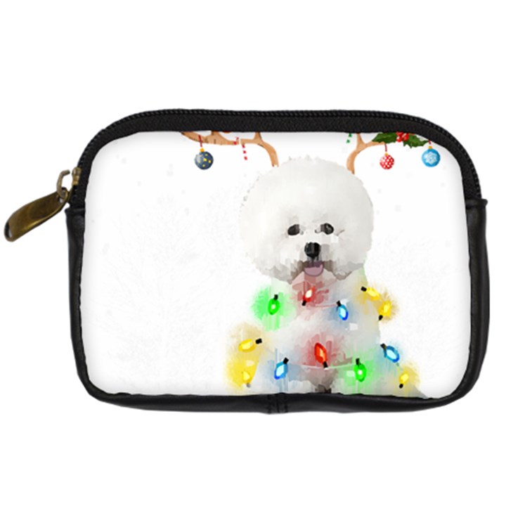 White Bichon Frise Dog Snow Reindeer S T- Shirt White Bichon Frise  Dog Snow Reindeer Santa Hat Chri Digital Camera Leather Case