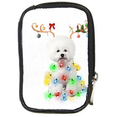 White Bichon Frise Dog Snow Reindeer S T- Shirt White Bichon Frise  Dog Snow Reindeer Santa Hat Chri Compact Camera Leather Case by ZUXUMI