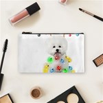 White Bichon Frise Dog Snow Reindeer S T- Shirt White Bichon Frise  Dog Snow Reindeer Santa Hat Chri Cosmetic Bag (Small) Front