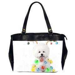 White Bichon Frise Dog Snow Reindeer S T- Shirt White Bichon Frise  Dog Snow Reindeer Santa Hat Chri Oversize Office Handbag (2 Sides) by ZUXUMI