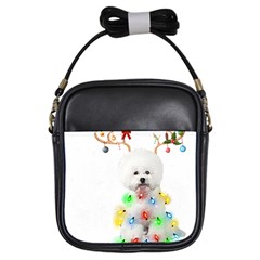 White Bichon Frise Dog Snow Reindeer S T- Shirt White Bichon Frise  Dog Snow Reindeer Santa Hat Chri Girls Sling Bag by ZUXUMI