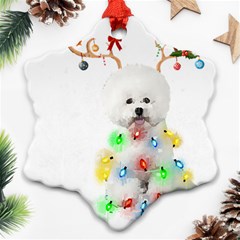 White Bichon Frise Dog Snow Reindeer S T- Shirt White Bichon Frise  Dog Snow Reindeer Santa Hat Chri Snowflake Ornament (two Sides) by ZUXUMI