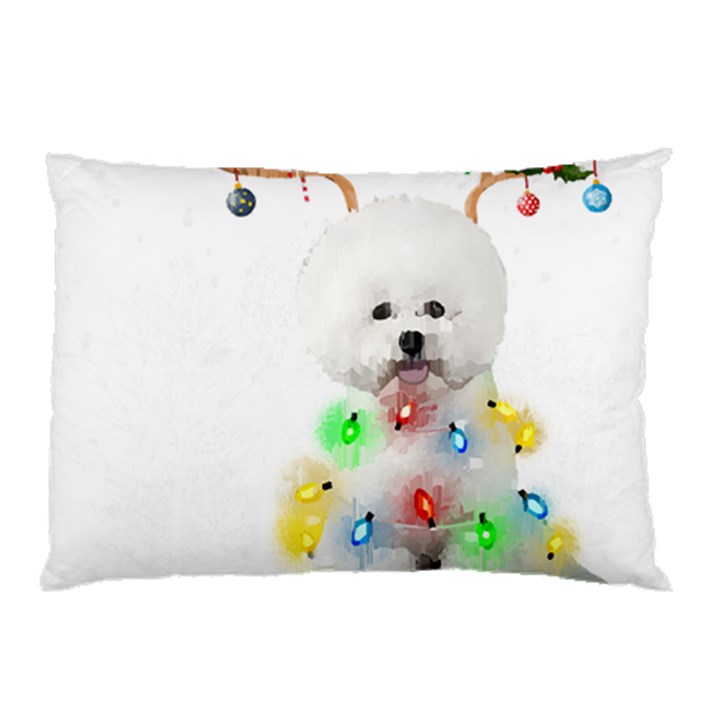 White Bichon Frise Dog Snow Reindeer S T- Shirt White Bichon Frise  Dog Snow Reindeer Santa Hat Chri Pillow Case (Two Sides)