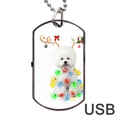 White Bichon Frise Dog Snow Reindeer S T- Shirt White Bichon Frise  Dog Snow Reindeer Santa Hat Chri Dog Tag Usb Flash (one Side) by ZUXUMI