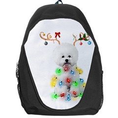 White Bichon Frise Dog Snow Reindeer S T- Shirt White Bichon Frise  Dog Snow Reindeer Santa Hat Chri Backpack Bag by ZUXUMI