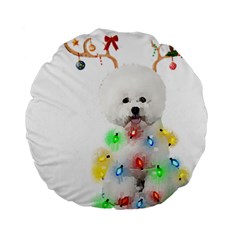 White Bichon Frise Dog Snow Reindeer S T- Shirt White Bichon Frise  Dog Snow Reindeer Santa Hat Chri Standard 15  Premium Round Cushions by ZUXUMI