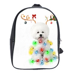 White Bichon Frise Dog Snow Reindeer S T- Shirt White Bichon Frise  Dog Snow Reindeer Santa Hat Chri School Bag (xl) by ZUXUMI