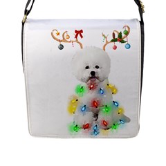 White Bichon Frise Dog Snow Reindeer S T- Shirt White Bichon Frise  Dog Snow Reindeer Santa Hat Chri Flap Closure Messenger Bag (l) by ZUXUMI