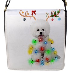 White Bichon Frise Dog Snow Reindeer S T- Shirt White Bichon Frise  Dog Snow Reindeer Santa Hat Chri Flap Closure Messenger Bag (s) by ZUXUMI