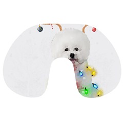 White Bichon Frise Dog Snow Reindeer S T- Shirt White Bichon Frise  Dog Snow Reindeer Santa Hat Chri Travel Neck Pillow by ZUXUMI