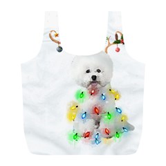 White Bichon Frise Dog Snow Reindeer S T- Shirt White Bichon Frise  Dog Snow Reindeer Santa Hat Chri Full Print Recycle Bag (l) by ZUXUMI