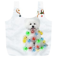 White Bichon Frise Dog Snow Reindeer S T- Shirt White Bichon Frise  Dog Snow Reindeer Santa Hat Chri Full Print Recycle Bag (xl) by ZUXUMI