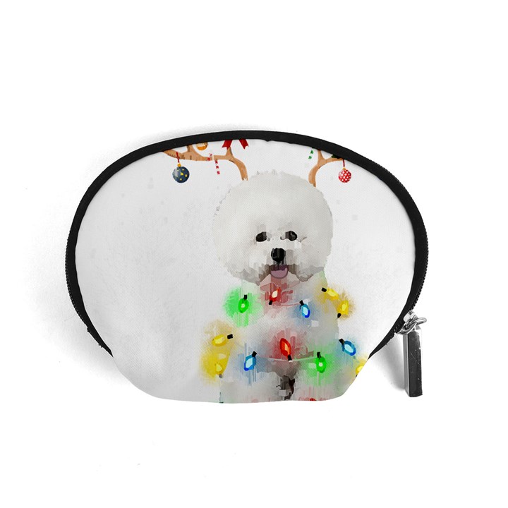 White Bichon Frise Dog Snow Reindeer S T- Shirt White Bichon Frise  Dog Snow Reindeer Santa Hat Chri Accessory Pouch (Small)