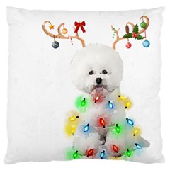 White Bichon Frise Dog Snow Reindeer S T- Shirt White Bichon Frise  Dog Snow Reindeer Santa Hat Chri Standard Premium Plush Fleece Cushion Case (two Sides) by ZUXUMI