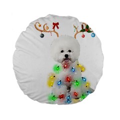 White Bichon Frise Dog Snow Reindeer S T- Shirt White Bichon Frise  Dog Snow Reindeer Santa Hat Chri Standard 15  Premium Flano Round Cushions by ZUXUMI