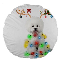 White Bichon Frise Dog Snow Reindeer S T- Shirt White Bichon Frise  Dog Snow Reindeer Santa Hat Chri Large 18  Premium Flano Round Cushions by ZUXUMI