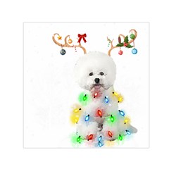 White Bichon Frise Dog Snow Reindeer S T- Shirt White Bichon Frise  Dog Snow Reindeer Santa Hat Chri Square Satin Scarf (30  X 30 ) by ZUXUMI