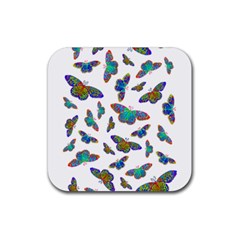 Butterflies T- Shirt Colorful Butterflies In Rainbow Colors T- Shirt Rubber Coaster (square) by EnriqueJohnson