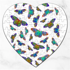 Butterflies T- Shirt Colorful Butterflies In Rainbow Colors T- Shirt Jigsaw Puzzle (heart) by EnriqueJohnson