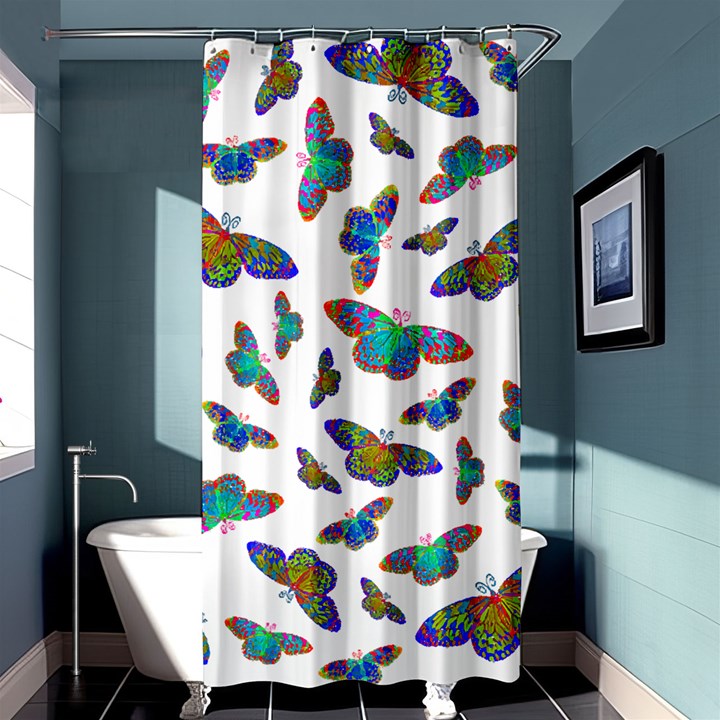 Butterflies T- Shirt Colorful Butterflies In Rainbow Colors T- Shirt Shower Curtain 36  x 72  (Stall) 