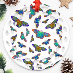 Butterflies T- Shirt Colorful Butterflies In Rainbow Colors T- Shirt Round Filigree Ornament (two Sides) by EnriqueJohnson