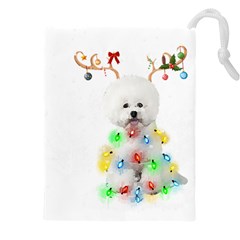 White Bichon Frise Dog Snow Reindeer S T- Shirt White Bichon Frise  Dog Snow Reindeer Santa Hat Chri Drawstring Pouch (4xl) by ZUXUMI