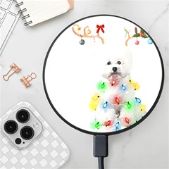 White Bichon Frise Dog Snow Reindeer S T- Shirt White Bichon Frise  Dog Snow Reindeer Santa Hat Chri Wireless Fast Charger(black) by ZUXUMI