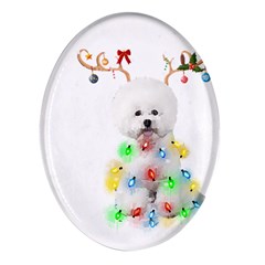 White Bichon Frise Dog Snow Reindeer S T- Shirt White Bichon Frise  Dog Snow Reindeer Santa Hat Chri Oval Glass Fridge Magnet (4 Pack) by ZUXUMI