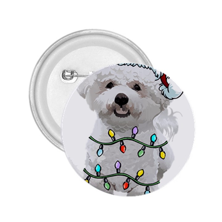 White Bichon Frise Dog T- Shirt White Bichon Frise Dog Santa Christmas Tree Lights Xmas T- Shirt 2.25  Buttons