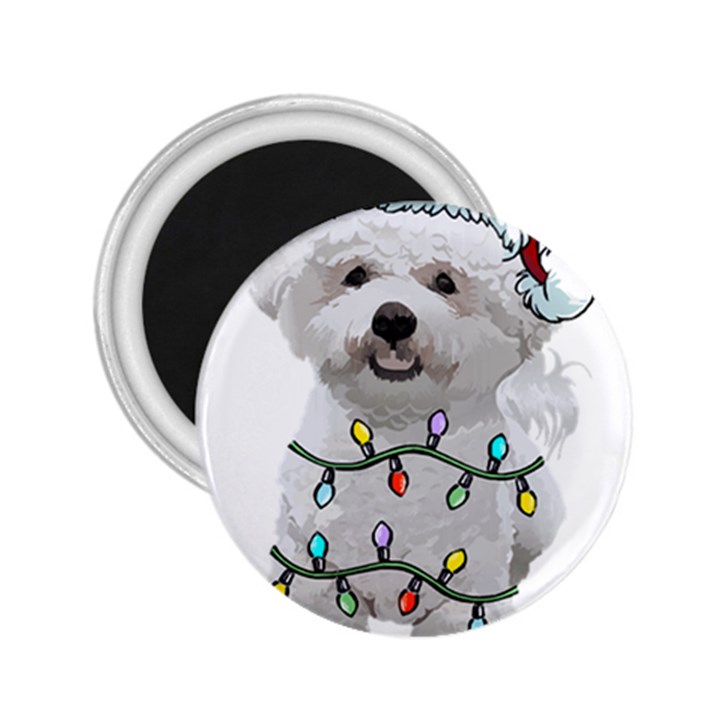 White Bichon Frise Dog T- Shirt White Bichon Frise Dog Santa Christmas Tree Lights Xmas T- Shirt 2.25  Magnets