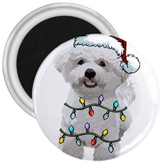 White Bichon Frise Dog T- Shirt White Bichon Frise Dog Santa Christmas Tree Lights Xmas T- Shirt 3  Magnets