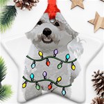 White Bichon Frise Dog T- Shirt White Bichon Frise Dog Santa Christmas Tree Lights Xmas T- Shirt Ornament (Star) Front