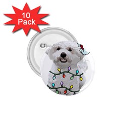 White Bichon Frise Dog T- Shirt White Bichon Frise Dog Santa Christmas Tree Lights Xmas T- Shirt 1 75  Buttons (10 Pack) by ZUXUMI