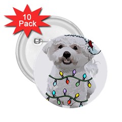 White Bichon Frise Dog T- Shirt White Bichon Frise Dog Santa Christmas Tree Lights Xmas T- Shirt 2 25  Buttons (10 Pack)  by ZUXUMI