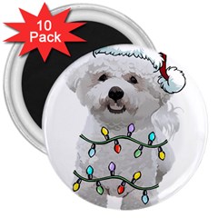 White Bichon Frise Dog T- Shirt White Bichon Frise Dog Santa Christmas Tree Lights Xmas T- Shirt 3  Magnets (10 pack) 