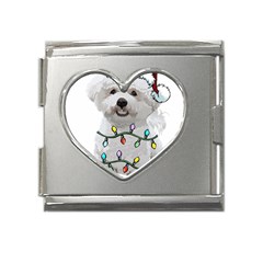 White Bichon Frise Dog T- Shirt White Bichon Frise Dog Santa Christmas Tree Lights Xmas T- Shirt Mega Link Heart Italian Charm (18mm)