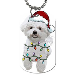 White Bichon Frise Dog T- Shirt White Bichon Frise Dog Santa Christmas Tree Lights Xmas T- Shirt Dog Tag (One Side)