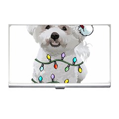 White Bichon Frise Dog T- Shirt White Bichon Frise Dog Santa Christmas Tree Lights Xmas T- Shirt Business Card Holder by ZUXUMI