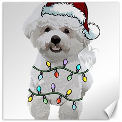 White Bichon Frise Dog T- Shirt White Bichon Frise Dog Santa Christmas Tree Lights Xmas T- Shirt Canvas 12  X 12  by ZUXUMI