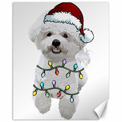 White Bichon Frise Dog T- Shirt White Bichon Frise Dog Santa Christmas Tree Lights Xmas T- Shirt Canvas 16  X 20  by ZUXUMI