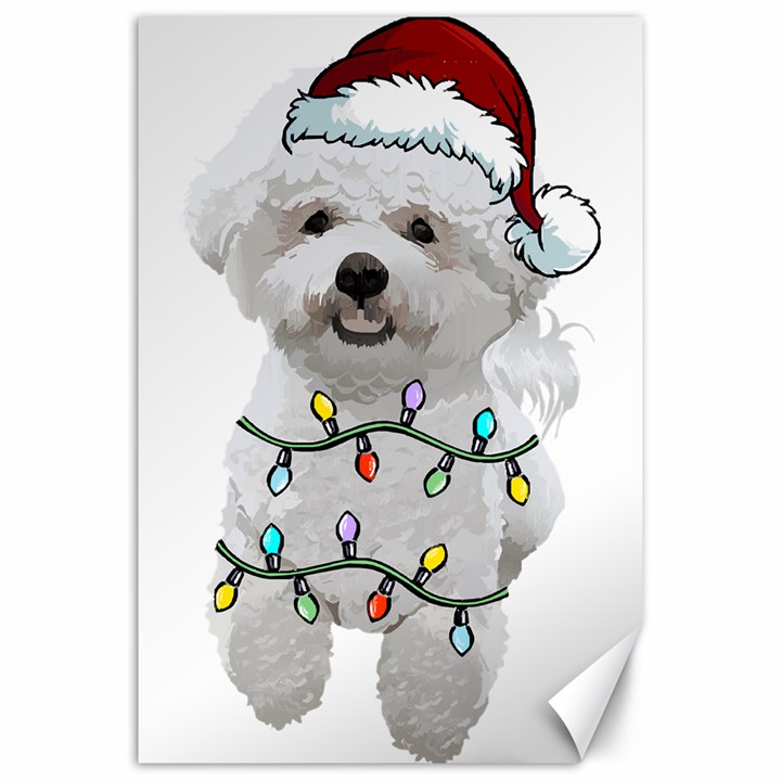 White Bichon Frise Dog T- Shirt White Bichon Frise Dog Santa Christmas Tree Lights Xmas T- Shirt Canvas 20  x 30 