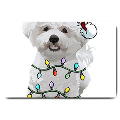 White Bichon Frise Dog T- Shirt White Bichon Frise Dog Santa Christmas Tree Lights Xmas T- Shirt Large Doormat