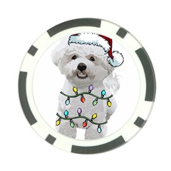 White Bichon Frise Dog T- Shirt White Bichon Frise Dog Santa Christmas Tree Lights Xmas T- Shirt Poker Chip Card Guard by ZUXUMI