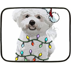 White Bichon Frise Dog T- Shirt White Bichon Frise Dog Santa Christmas Tree Lights Xmas T- Shirt Fleece Blanket (mini) by ZUXUMI