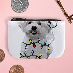 White Bichon Frise Dog T- Shirt White Bichon Frise Dog Santa Christmas Tree Lights Xmas T- Shirt Mini Coin Purse