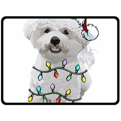 White Bichon Frise Dog T- Shirt White Bichon Frise Dog Santa Christmas Tree Lights Xmas T- Shirt Fleece Blanket (large) by ZUXUMI