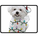 White Bichon Frise Dog T- Shirt White Bichon Frise Dog Santa Christmas Tree Lights Xmas T- Shirt Fleece Blanket (Large) 80 x60  Blanket Front